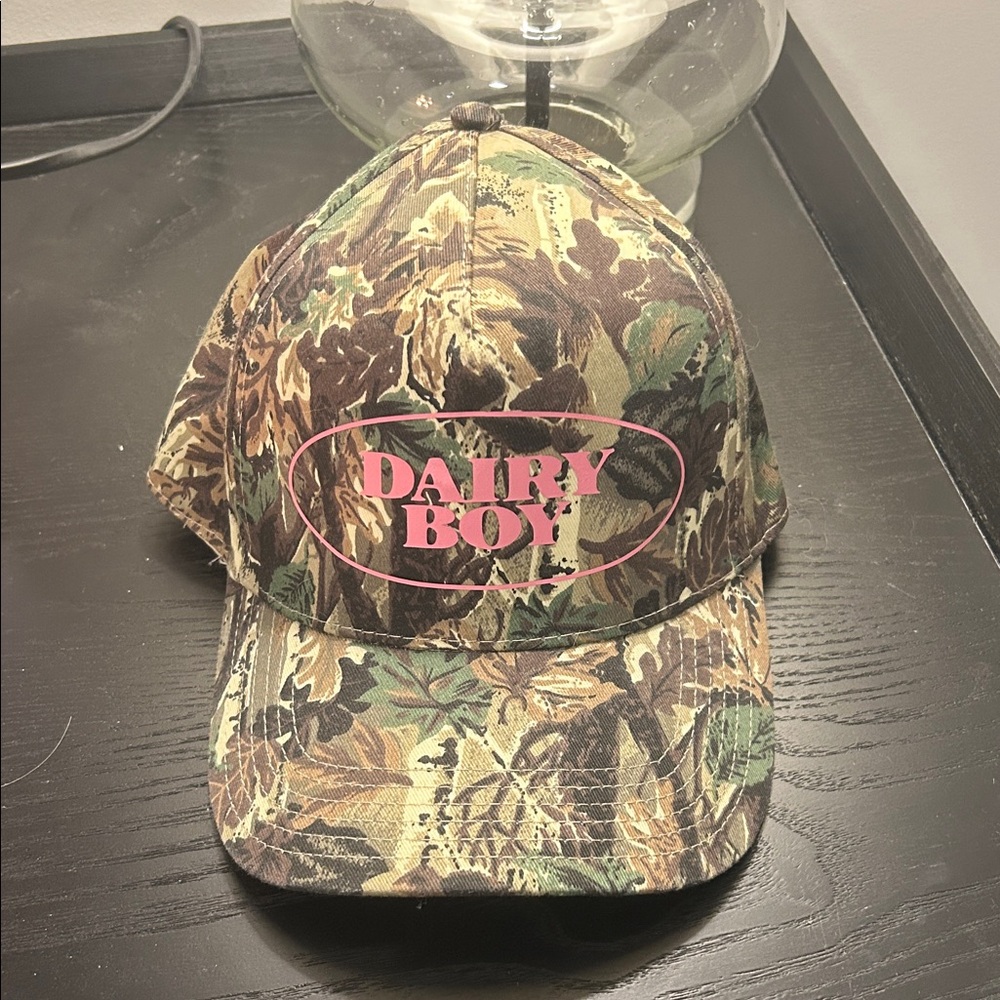 Dairy Boy Camouflage Baseball Cap with Pink Logo